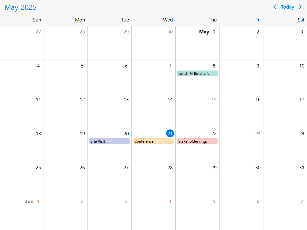 Mobiscroll Calendar Add/edit/delete events Event calendar with CRUD functionality. Drag & drop with add/edit dialogs, event color & custom fields.