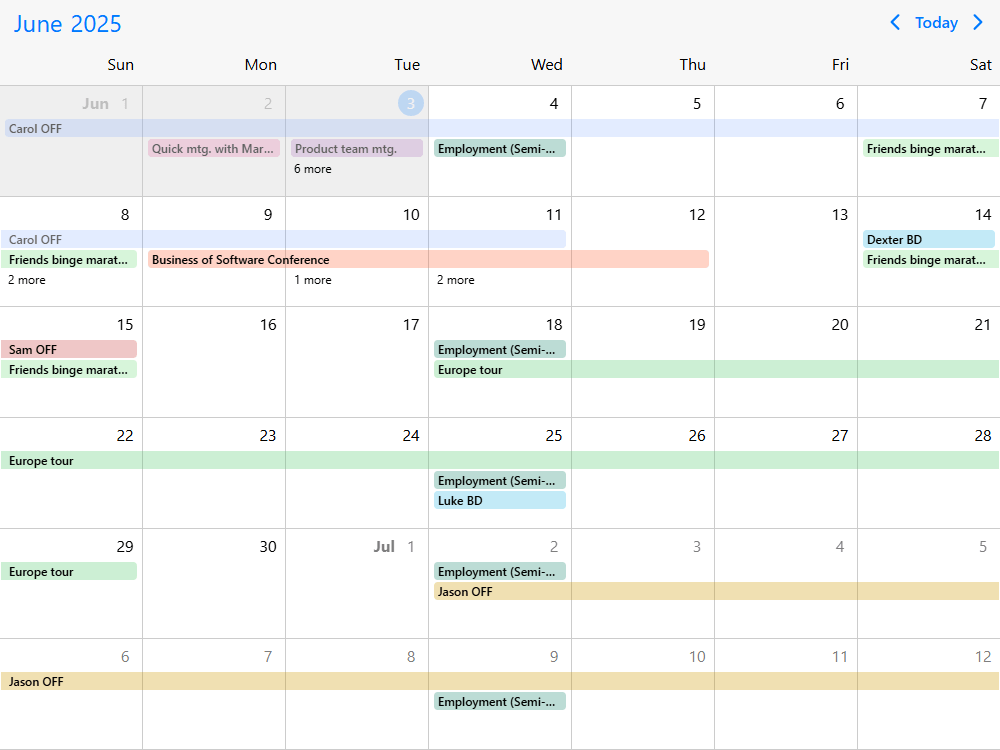 Mobiscroll Calendar Disable past event creation Event calendar with locked past events. Disable past event creation and move, allow navigating.