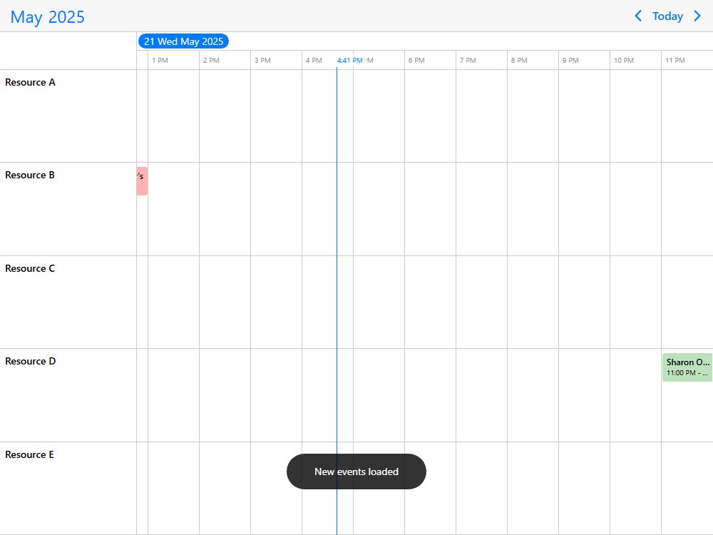 Mobiscroll Timeline Loading events on demand Timeline with dynamic data. Load events on demand with month change from an external JSON API.
